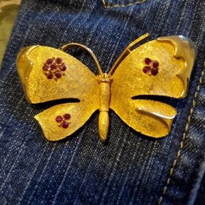Vintage Gold Tone "Jeweled" Butterfly Brooch